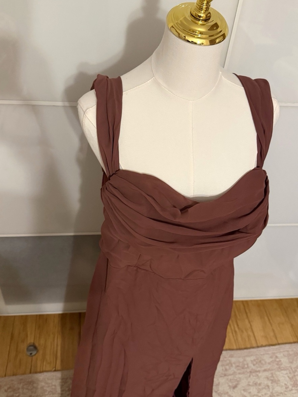 Birdy Grey Mauve Draped Maxi Dress with Front Slit - Picture 3 of 10